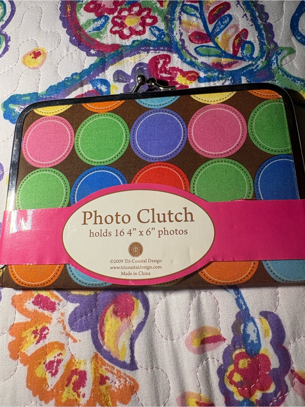 Photo Clutch Wallet - Multicolor Polka Dot on Brown